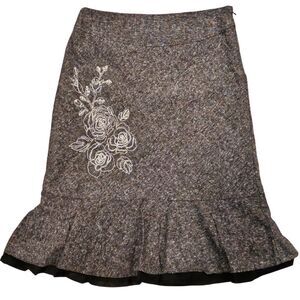 Vintage Academia Steampunk Witchy Twee Tweed Floral Embroidered Ruffle Hem Sz 10